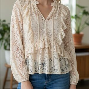 LOFT Ivory Lace Ruffle Blouse